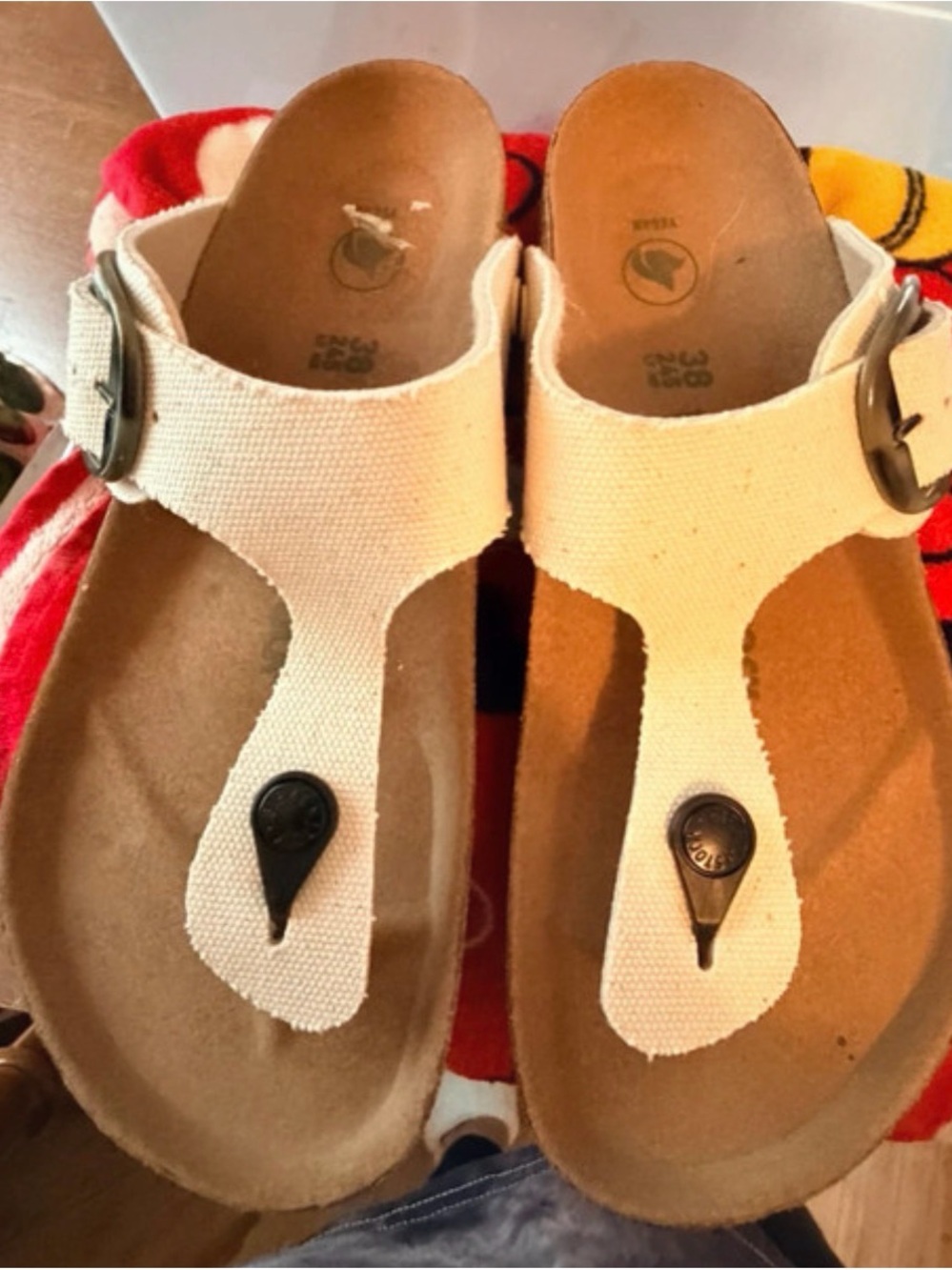 Birkenstock White Canvas T-Strap Thong Sandals